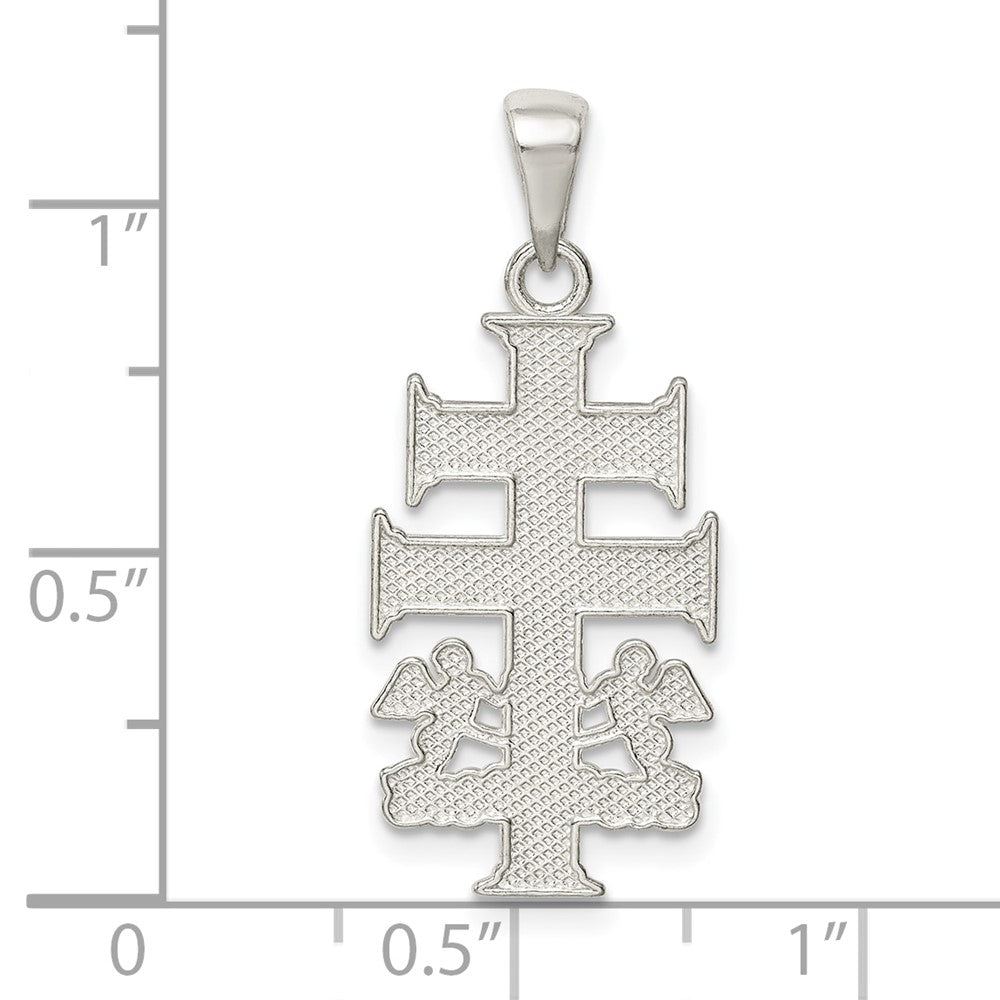 Sterling Silver Polished Caravaca Double Cross w/Angels Crucifix Pendant QC8141