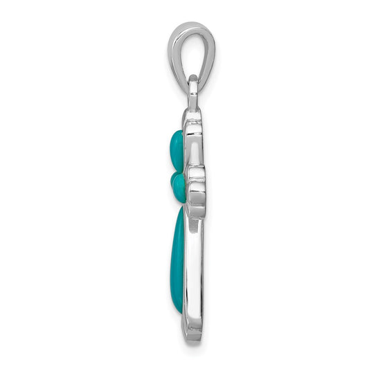 Sterling Silver Rhodium-plated Polished Imitation Turquoise Cross Pendant QC8144