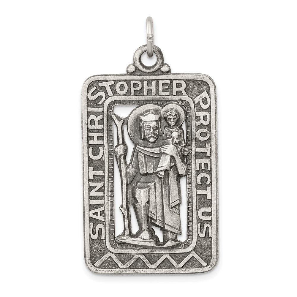 Sterling Silver Antiqued and Brushed St. Christopher Medal QC8377
