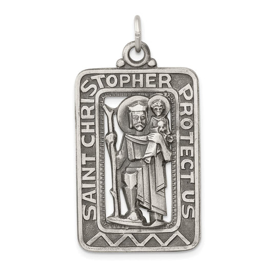 Sterling Silver Antiqued and Brushed St. Christopher Medal QC8377