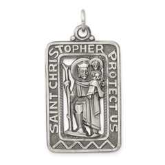 Sterling Silver Antiqued and Brushed St. Christopher Medal QC8377