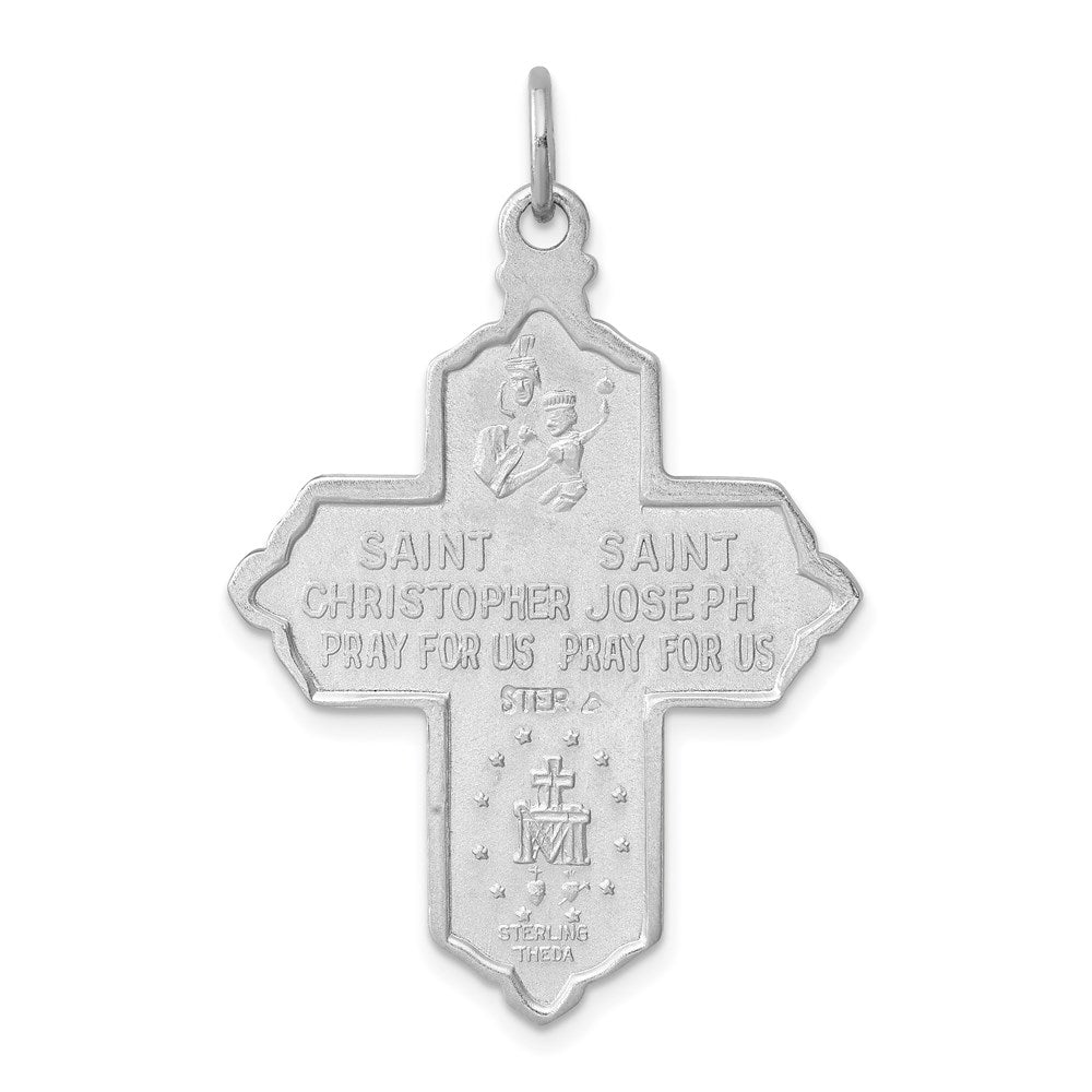 Sterling Silver Rhodium-plated & Gold-tone 4-Way Medal Cross Pendant QC8386