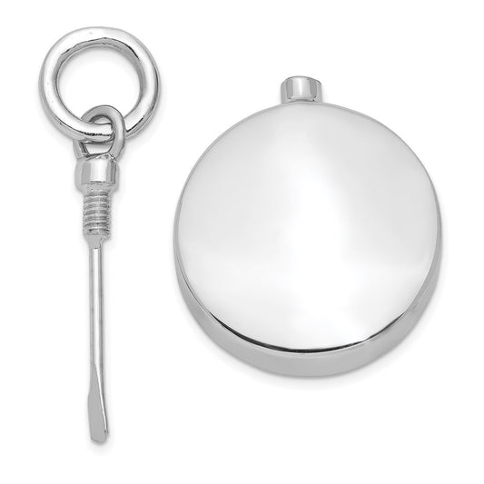 Sterling Silver Rhodium-plated Polished Round Ash Holder Pendant QC8402