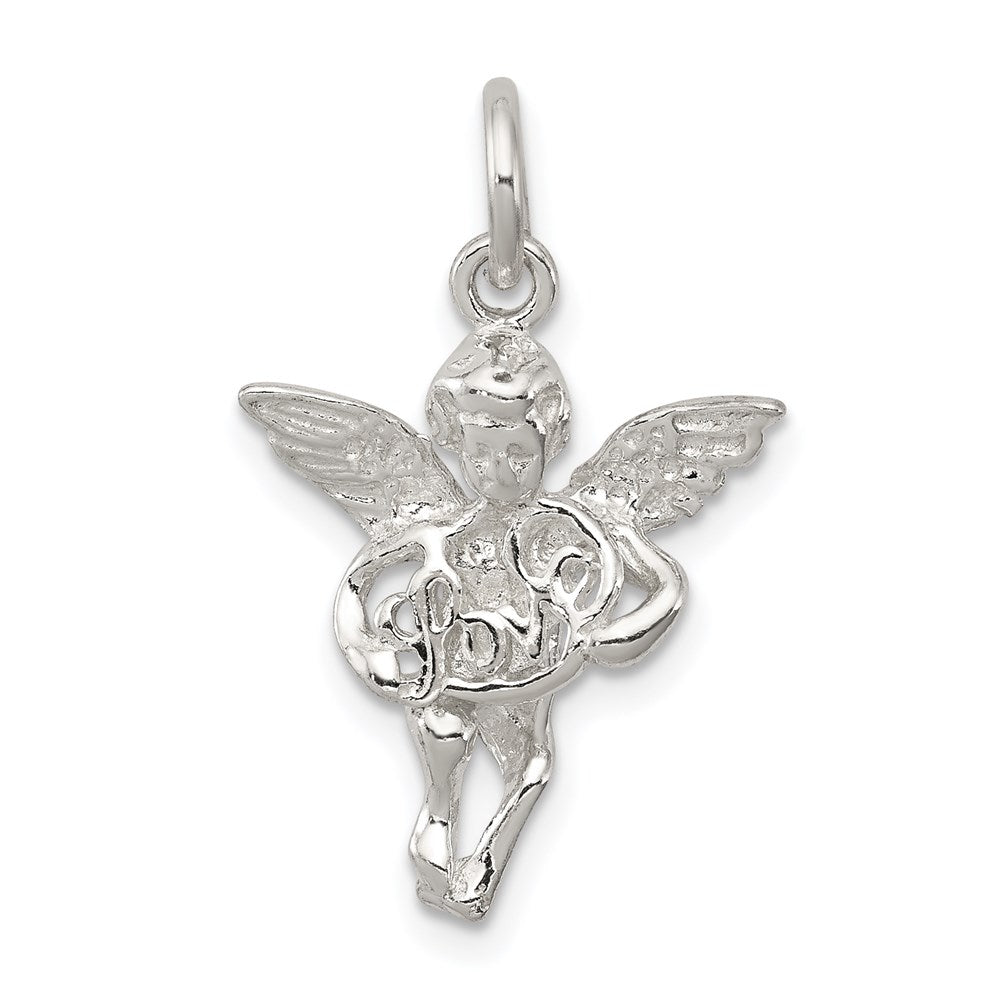 Sterling Silver Polished & Textured Angel Love Pendant QC8404