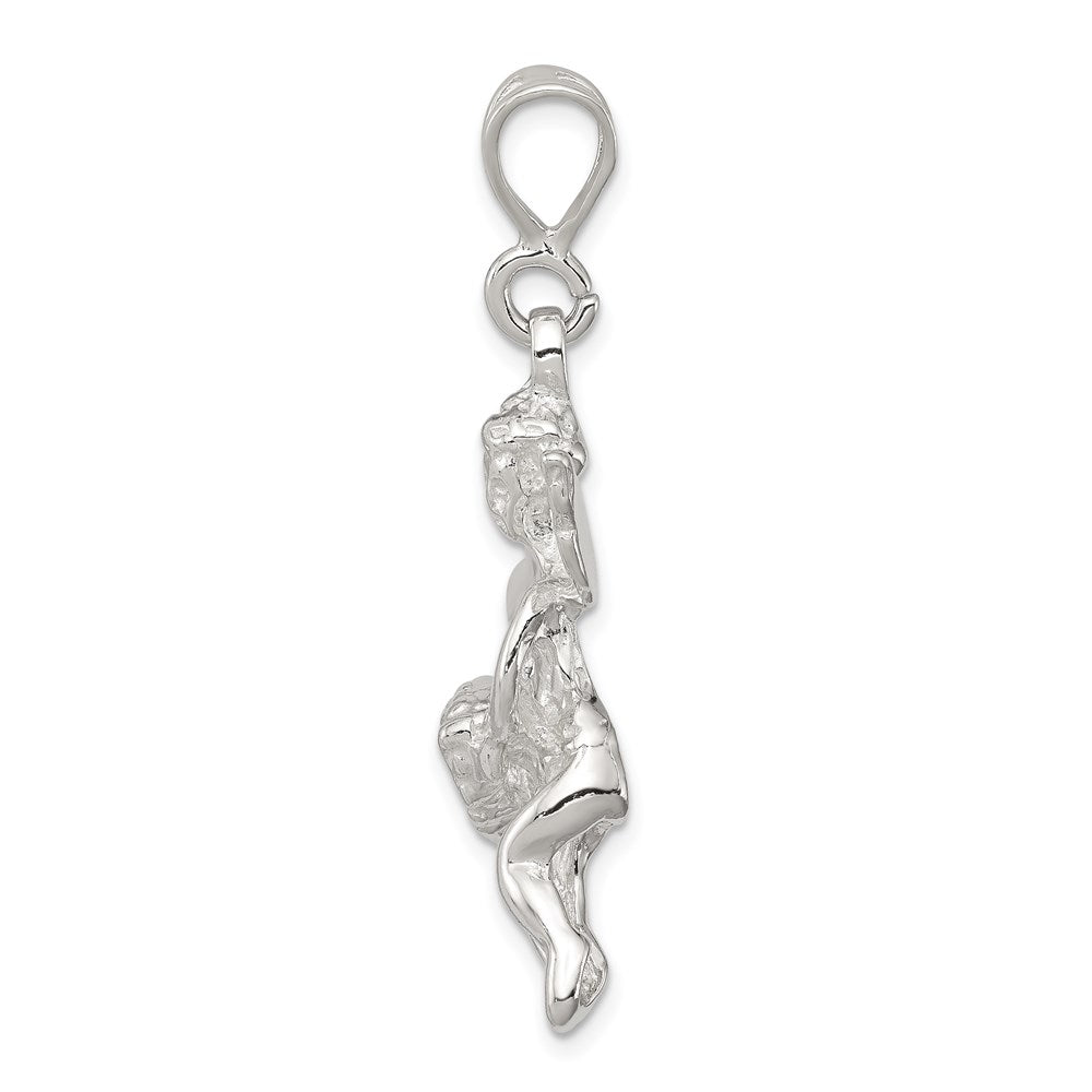 Sterling Silver Polished & Textured Flying Angel w/Heart Pendant QC8408