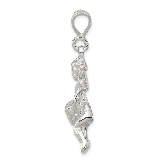 Sterling Silver Polished & Textured Flying Angel w/Heart Pendant QC8408