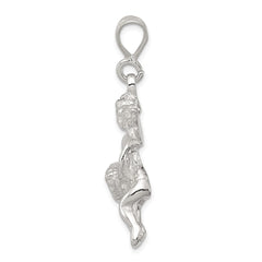 Sterling Silver Polished & Textured Flying Angel w/Heart Pendant QC8408