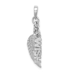 Sterling Silver Rhodium-plated Polished/Textured Wish/Angel Wing Pendant QC8418