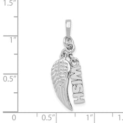 Sterling Silver Rhodium-plated Polished/Textured Wish/Angel Wing Pendant QC8418