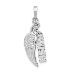 Sterling Silver Rhodium-plated Polished/Textured Wish/Angel Wing Pendant QC8418