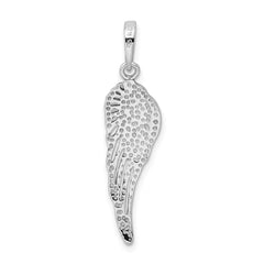Sterling Silver Rhodium-plated Polished/Textured Angel Wing Pendant QC8421