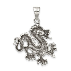 Sterling Silver Antiqued & Textured Chinese Dragon Pendant QC8964