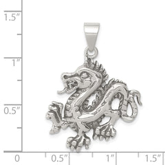 Sterling Silver Antiqued & Textured Chinese Dragon Pendant QC8964
