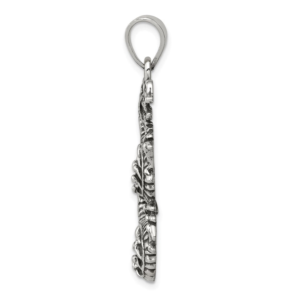 Sterling Silver Antiqued Dragon with Tongue Out Pendant QC8966