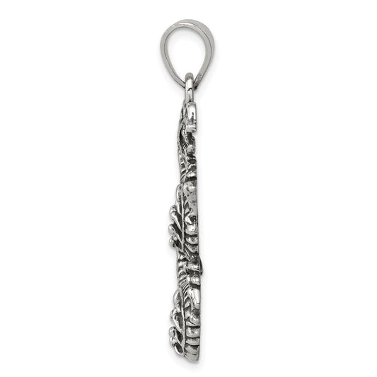 Sterling Silver Antiqued Dragon with Tongue Out Pendant QC8966