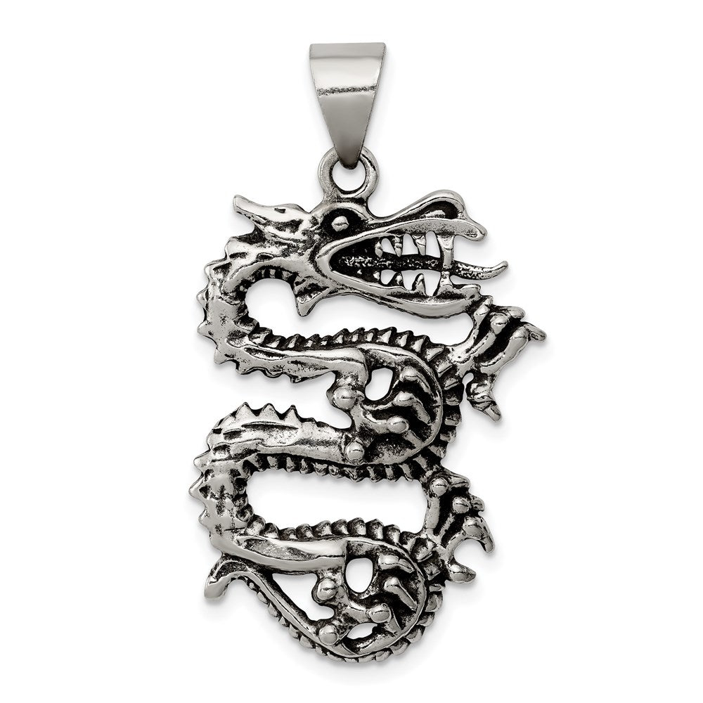 Sterling Silver Antiqued Dragon with Tongue Out Pendant QC8966