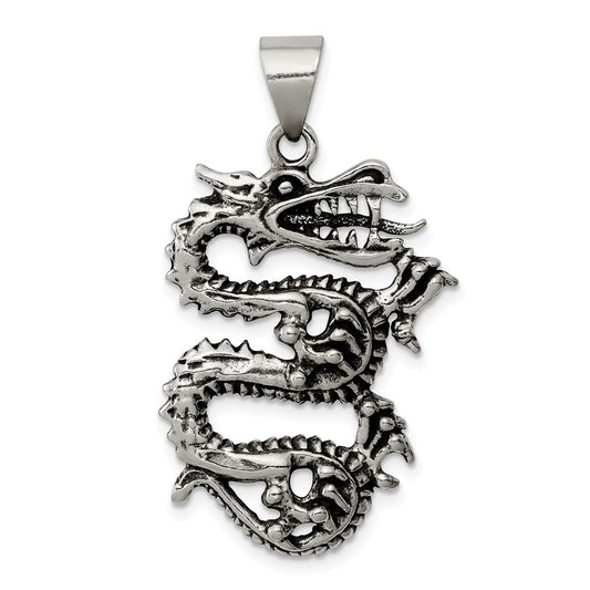 Sterling Silver Antiqued Dragon with Tongue Out Pendant QC8966