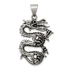 Sterling Silver Antiqued Dragon with Tongue Out Pendant QC8966