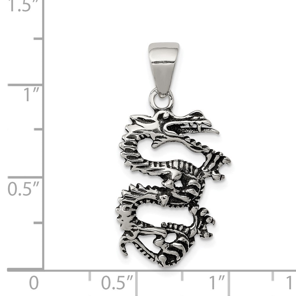 Sterling Silver Antiqued & Textured Dragon Pendant QC8967