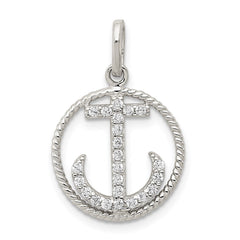 Sterling Silver Rhodium-plated Polished CZ Anchor Pendant QC8997
