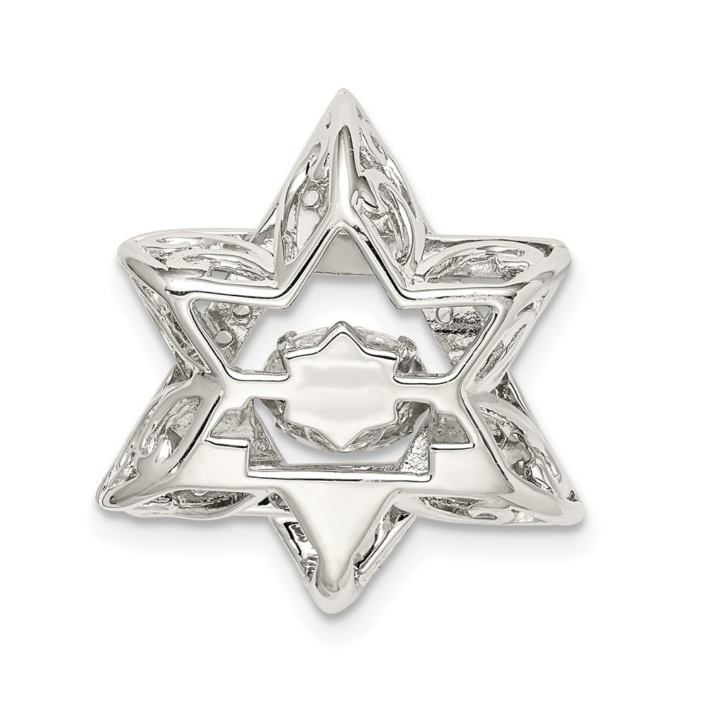 Sterling Silver Platinum-plated Polished Vibrant CZ Star of David Pendant QC8998