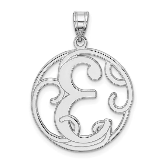 Sterling Silver Rhodium-plated Fancy Script Letter E Initial Pendant QC8999E