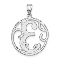 Sterling Silver Rhodium-plated Fancy Script Letter E Initial Pendant QC8999E