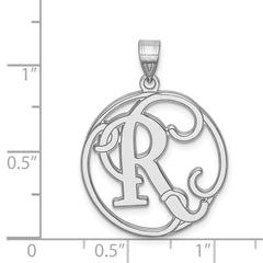 Sterling Silver Rhodium-plated Fancy Script Letter R Initial Pendant QC8999R