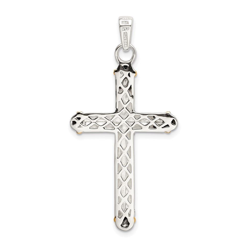 Sterling Silver w/14k White Topaz On Bail Antiqued Cross Pendant QC9038