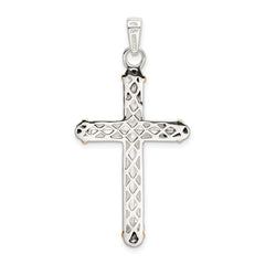 Sterling Silver w/14k White Topaz On Bail Antiqued Cross Pendant QC9038