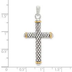 Sterling Silver w/14k White Topaz On Bail Antiqued Cross Pendant QC9038