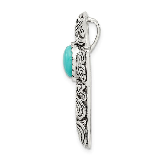 Sterling Silver Antiqued Reconstituted Turquoise Cabochon Slide QC9044
