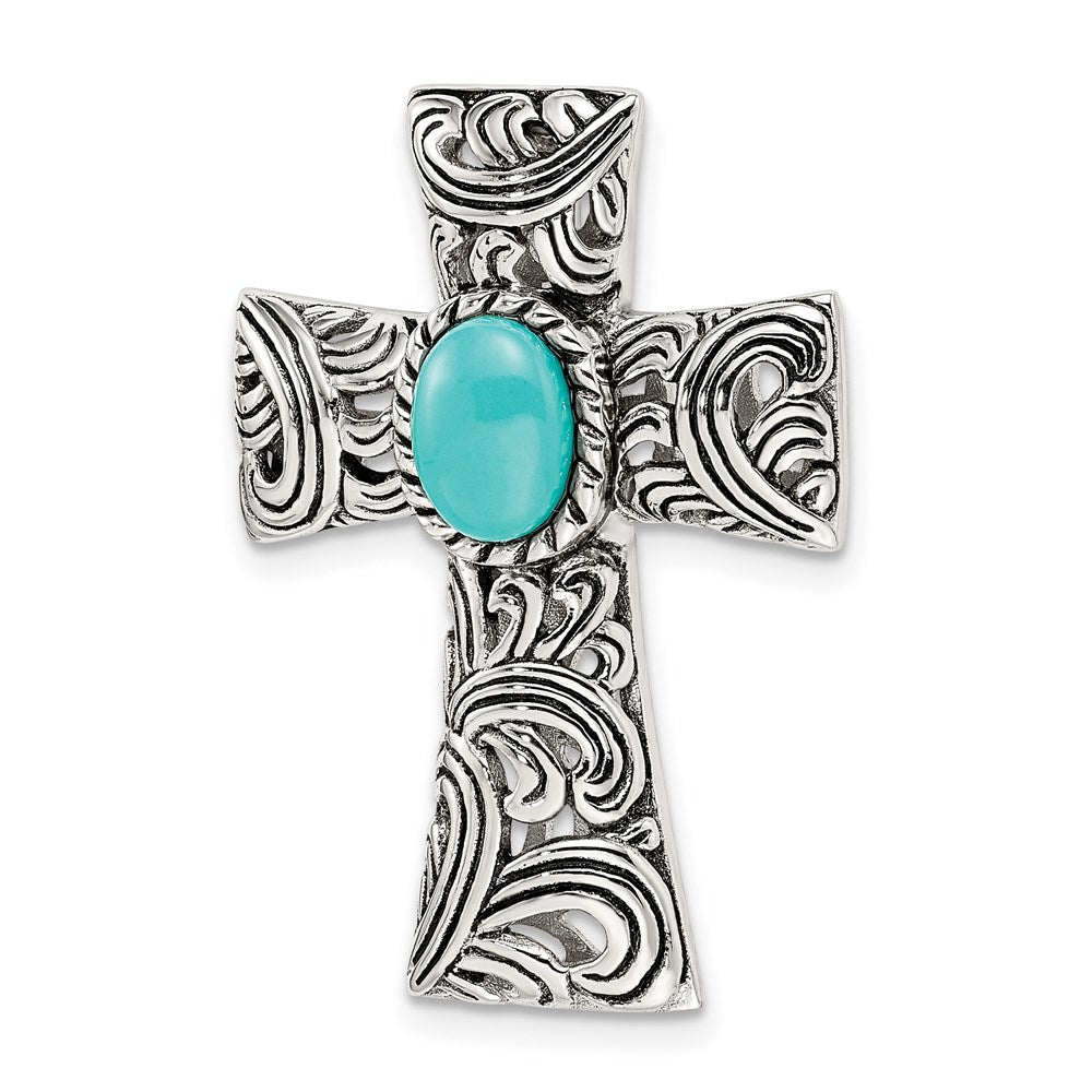 Sterling Silver Antiqued Reconstituted Turquoise Cabochon Slide QC9044