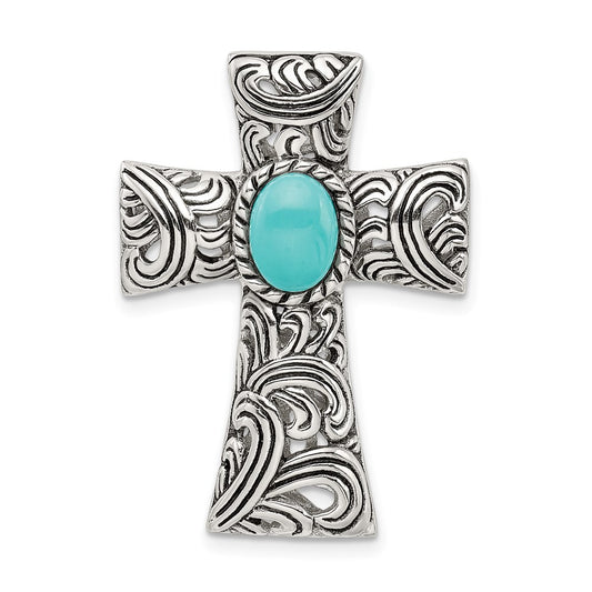 Sterling Silver Antiqued Reconstituted Turquoise Cabochon Slide QC9044