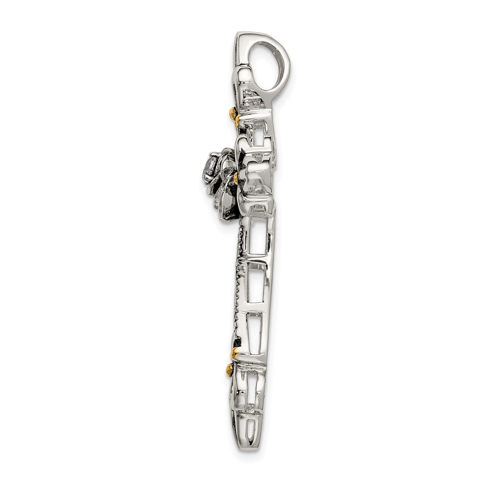 Sterling Silver Gold-plated CZ Antiqued Cross Slide QC9077