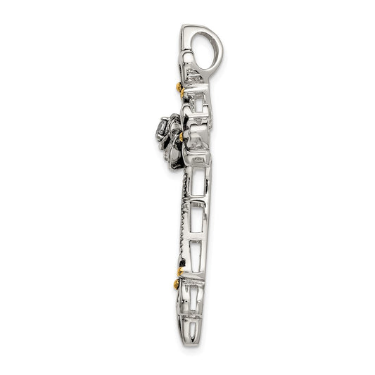 Sterling Silver Gold-plated CZ Antiqued Cross Slide QC9077