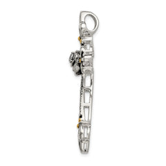 Sterling Silver Gold-plated CZ Antiqued Cross Slide QC9077
