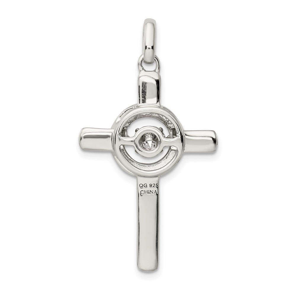 Sterling Silver Plat-plate Rose & Gold-tone Vibrant CZ Cross Pendant QC9083