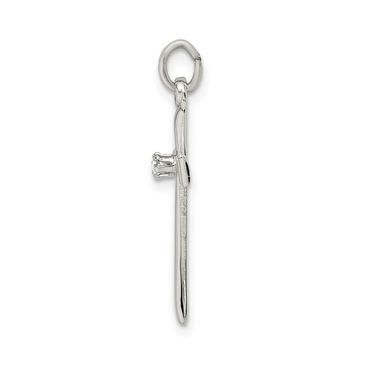 Sterling Silver Polished CZ Cross Pendant QC9090