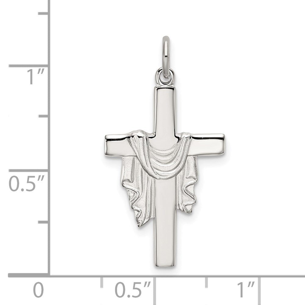 Sterling Silver Polished and Satin Draped Cross Pendant QC9094