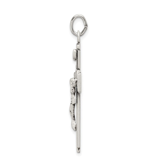 Sterling Silver Satin and D/C INRI Crucifix Pendant QC9098