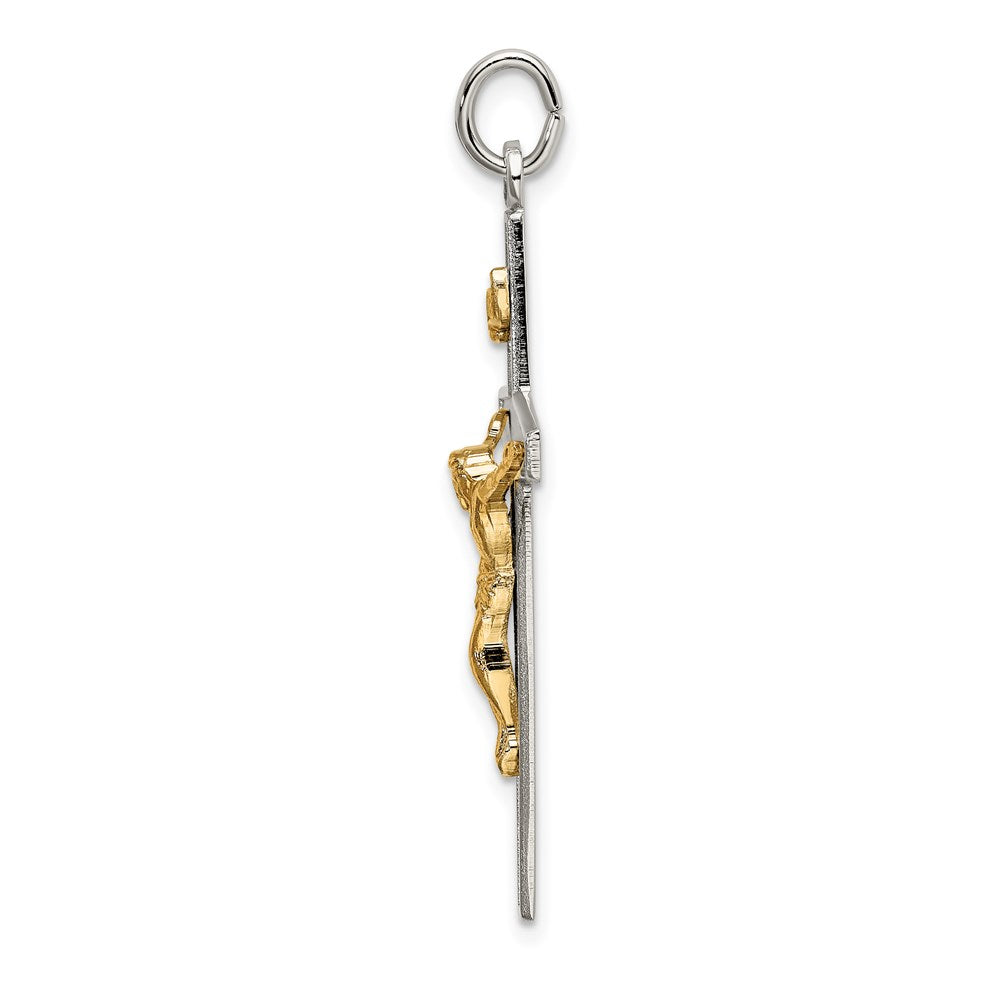 Sterling Silver & Gold-plated Polished and Textured INRI Crucifix Pendant QC9099