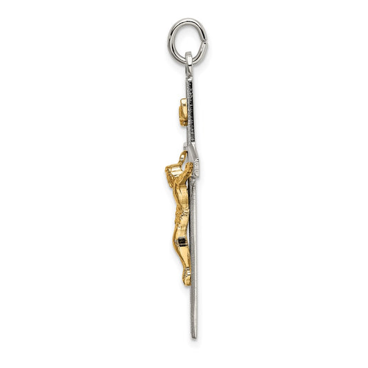 Sterling Silver & Gold-plated Polished and Textured INRI Crucifix Pendant QC9099