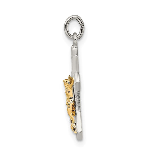 Sterling Silver & Gold-plated Polished Satin & D/C Crucifix Pendant QC9107