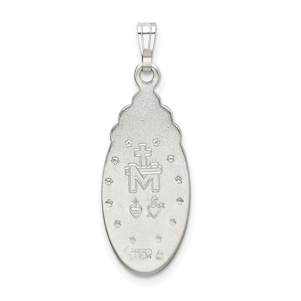 Sterling Silver White Epoxy & Crystal Miraculous Medal Pendant QC9114