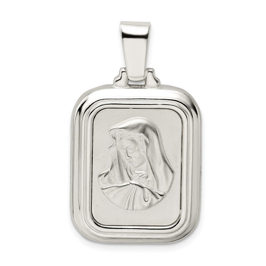 Sterling Silver Satin & Polished Mary w/Hail Mary Prayer Pendant QC9116