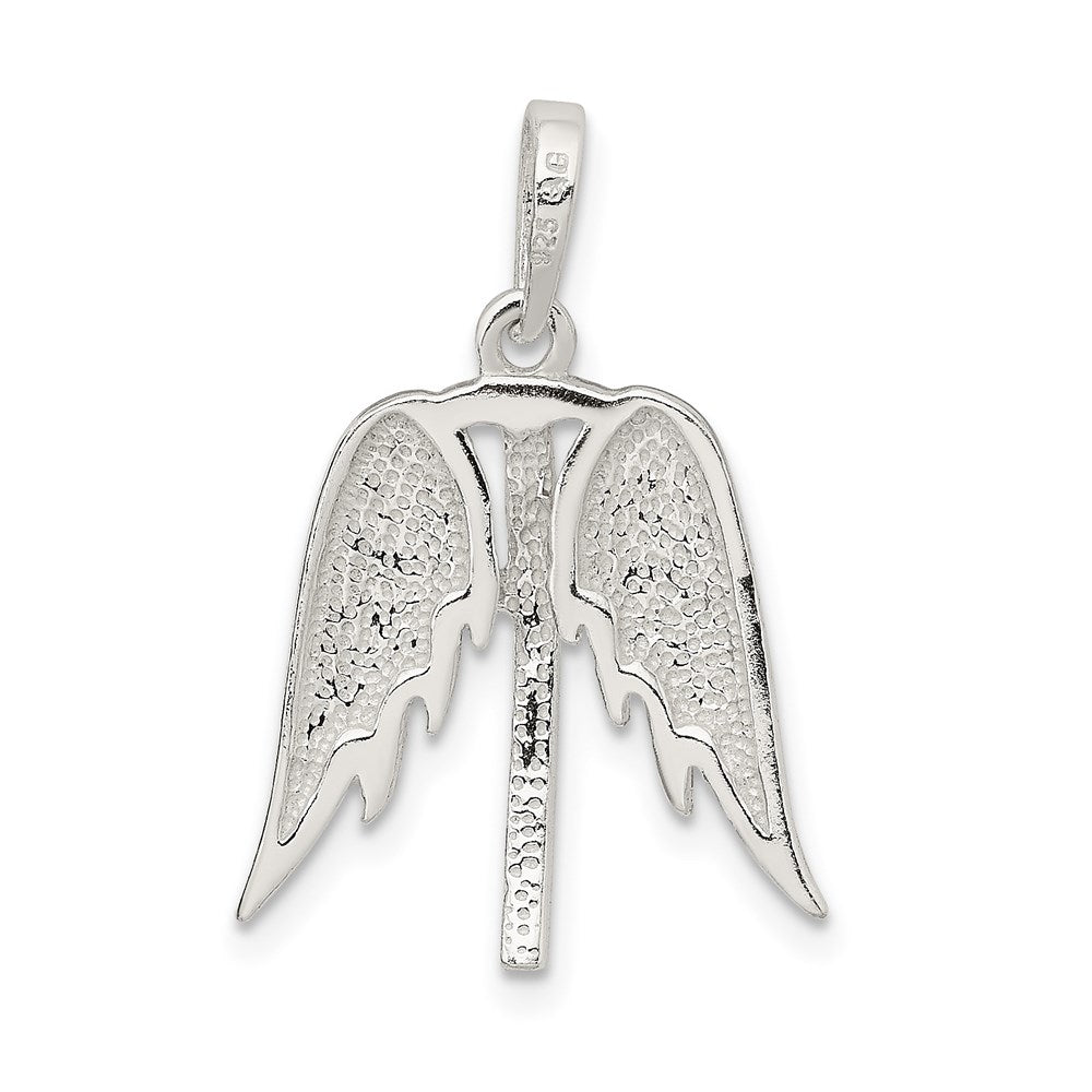 Sterling Silver Polished Wings And Cross Pendant QC9138