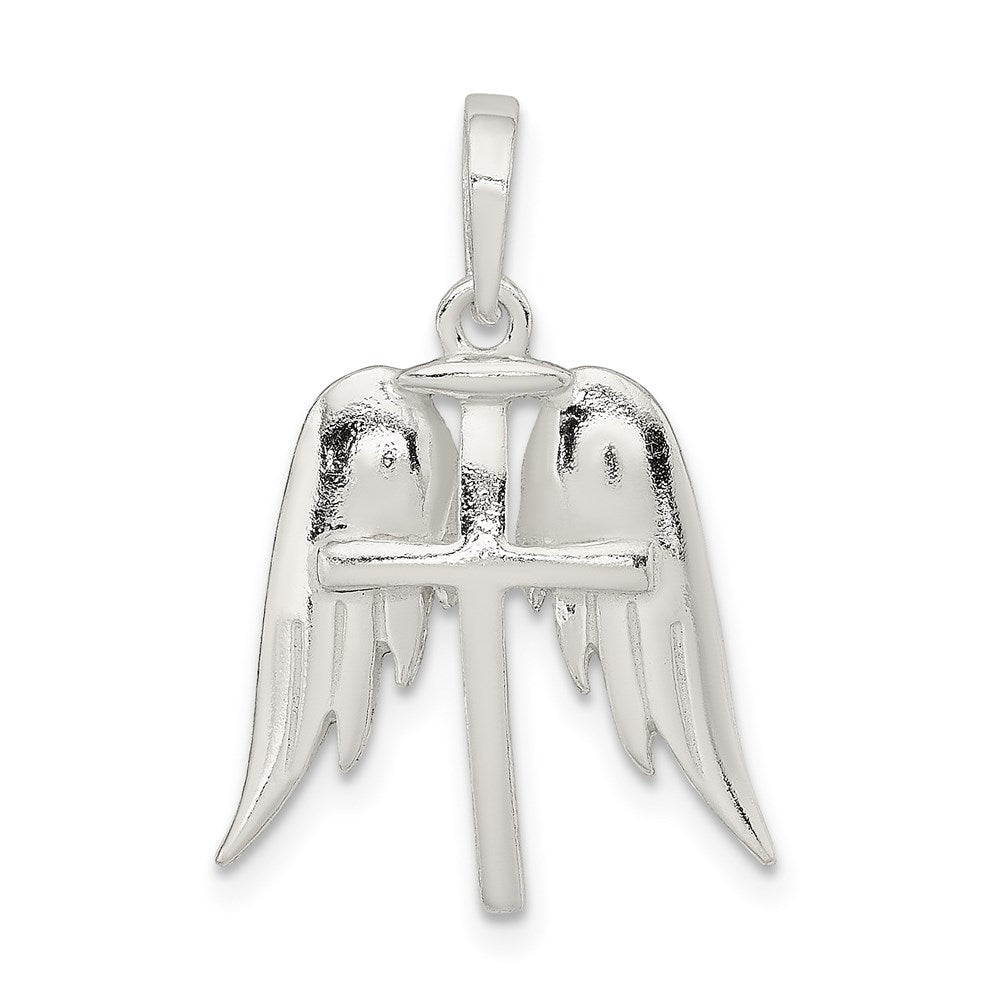 Sterling Silver Polished Wings And Cross Pendant QC9138