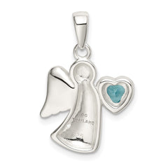 Sterling Silver Angel w/Light Blue CZ Heart Pendant QC9147