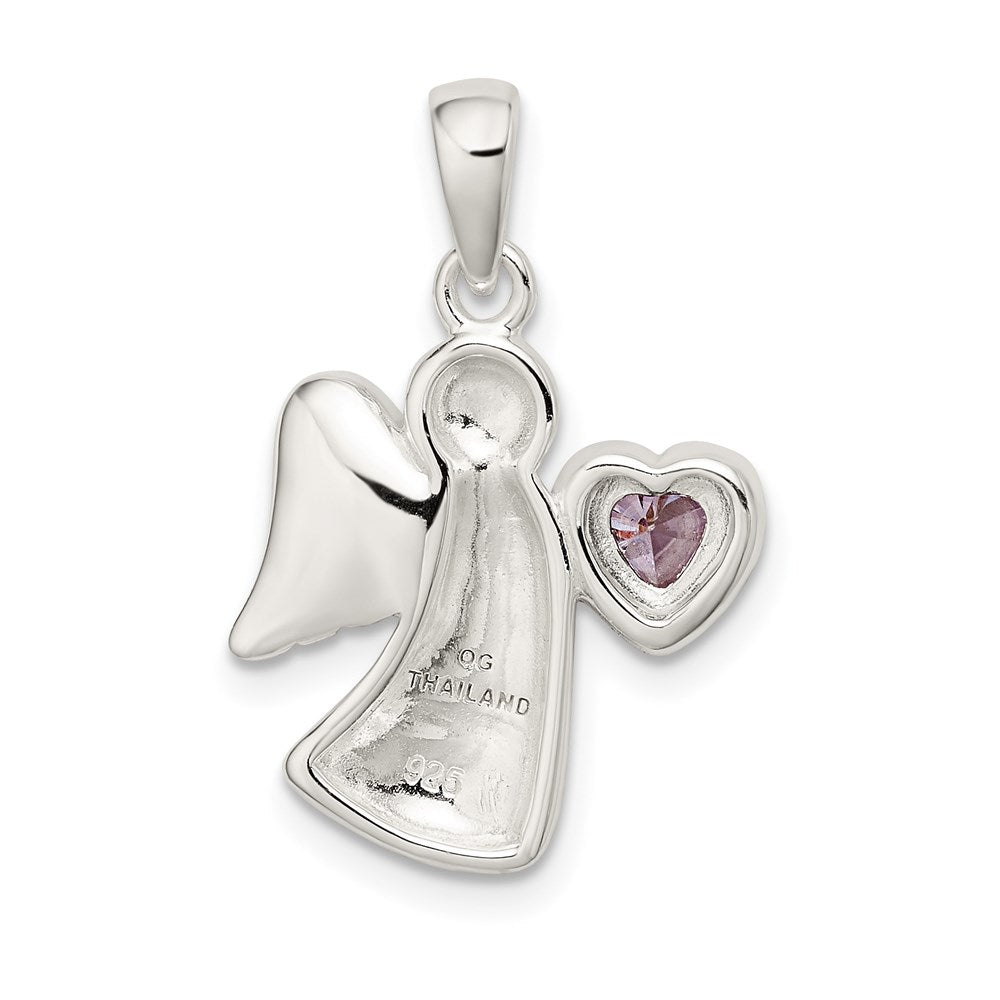Sterling Silver Angel w/Light Purple CZ Heart Pendant QC9148